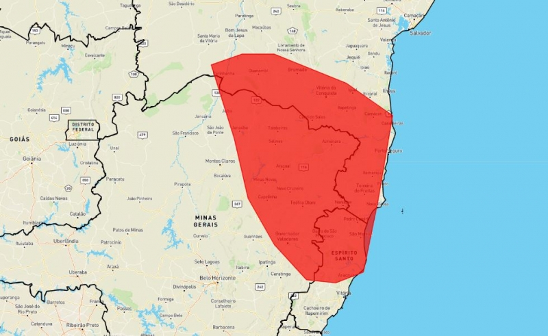 Inmet emite alerta vermelho para as regiões de Guanambi, Vitória da Conquista e Sul da Bahia